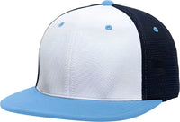 Pacific Headwear ES341 Premium M2 Performance Trucker Flexfit Cap - White Navy Columbia Blue - White Navy Columbia Blue
