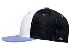 Pacific Headwear ES341 Premium M2 Performance Trucker Flexfit Cap - White Navy Columbia Blue