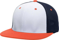 Pacific Headwear ES341 Premium M2 Performance Trucker Flexfit Cap - White Navy Orange - White Navy / 6 3/8’’ - 6 7/8’’