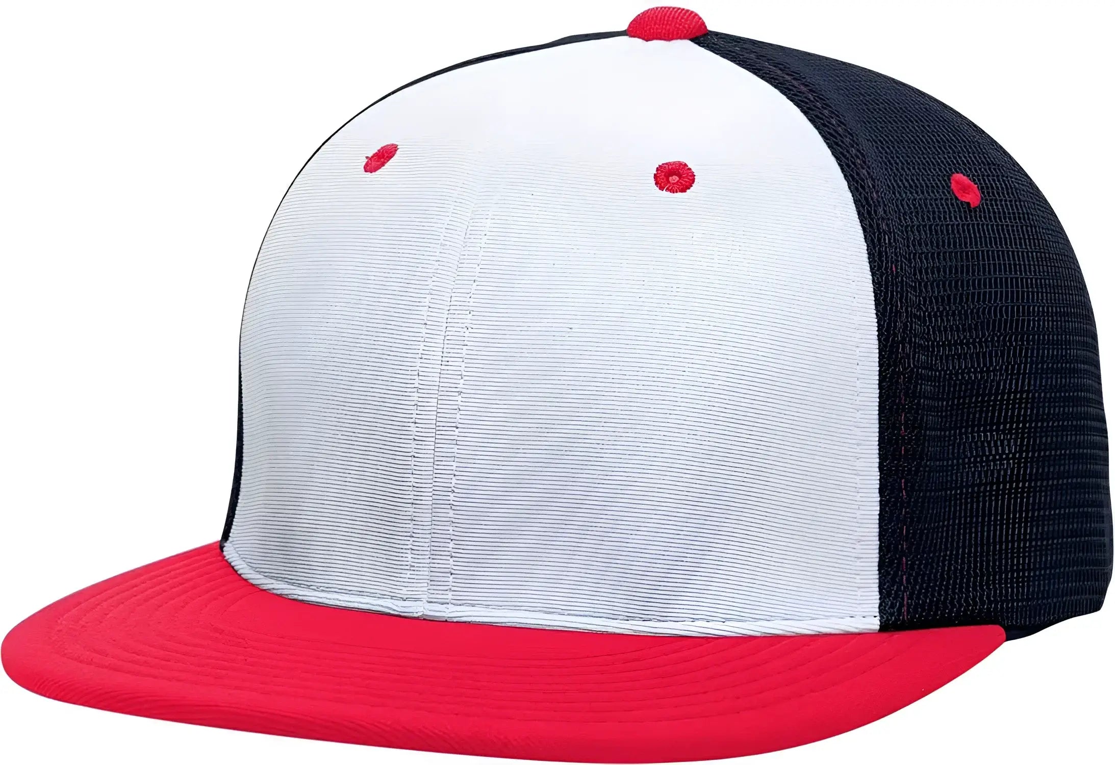Pacific Headwear ES341 Premium M2 Performance Trucker Flexfit Cap - White Navy Red - White Navy Red / 6 3/8’’ - 6 7/8’’