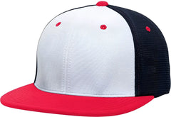 Pacific Headwear ES341 Premium M2 Performance Trucker Flexfit Cap - White Navy Red - White Navy Red / 6 3/8’’ - 6 7/8’’