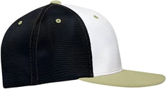 Pacific Headwear ES341 Premium M2 Performance Trucker Flexfit Cap - White Navy Vegas Gold