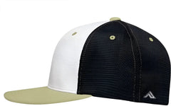 Pacific Headwear ES341 Premium M2 Performance Trucker Flexfit Cap - White Navy Vegas Gold