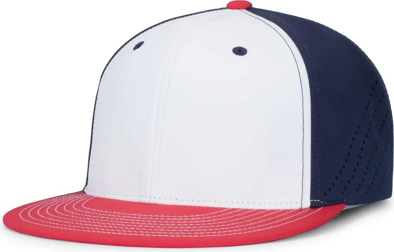 Pacific Headwear ES471 Premium Lightweight Perforated Pacflex Coolcore Cap - White Navy Red - White Navy / 6 1/2’’ 7’’