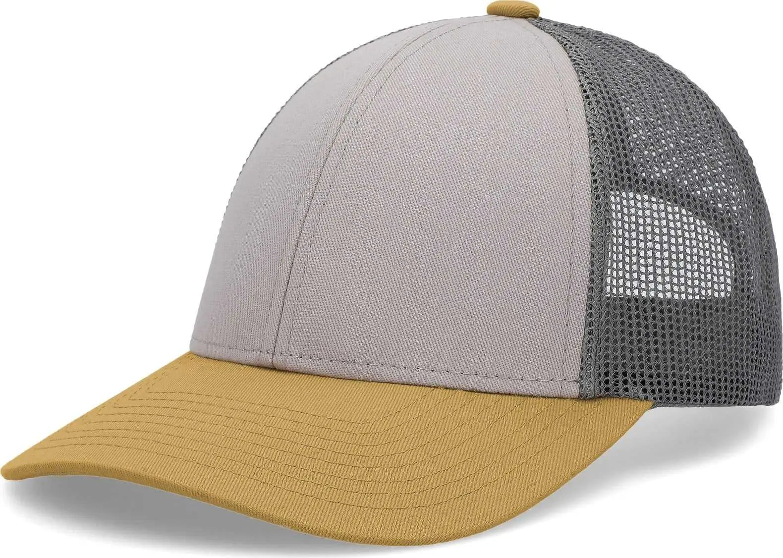 Pacific Headwear P114 Low-Pro Trucker Cap - Heather Gray Charcoal Amber Gold - Light Gray Gold / 6 1/2’’ - 7’’