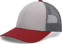 Pacific Headwear P114 Low-Pro Trucker Cap - Heather Grey Light Charcoal Varsity Red - Heather Grey Light Charcoal