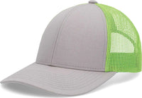 Pacific Headwear P114 Low-Pro Trucker Cap - Heather Grey Neon Green Heather Grey - Heather Grey Neon Green Heather Grey