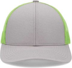 Pacific Headwear P114 Low-Pro Trucker Cap - Heather Grey Neon Green Heather Grey