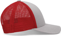 Pacific Headwear P114 Low-Pro Trucker Cap - Heather Grey Red Heather Grey