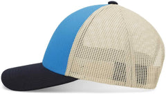 Pacific Headwear P114 Low-Pro Trucker Cap - Panther Teal Beige Navy - Panther Teal Beige Navy / 7’’ - 7 7/8’’
