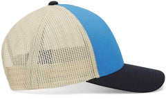 Pacific Headwear P114 Low-Pro Trucker Cap - Panther Teal Beige Navy - Panther Teal Beige Navy / 7’’ - 7 7/8’’