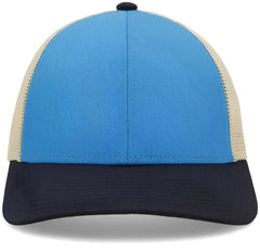 Pacific Headwear P114 Low-Pro Trucker Cap - Panther Teal Beige Navy - Panther Teal Beige Navy / 7’’ - 7 7/8’’
