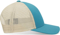 Pacific Headwear P114 Low-Pro Trucker Cap - Teal Beige Teal - Teal Beige Teal / 7’’ - 7 7/8’’