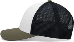 Pacific Headwear P114 Low-Pro Trucker Cap - White Light Charcoal Moss