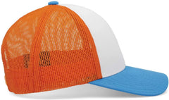 Pacific Headwear P114 Low-Pro Trucker Cap - White Neon Orange Panther Teal
