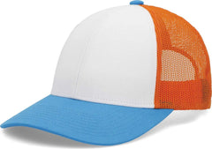 Pacific Headwear P114 Low-Pro Trucker Cap - White Neon Orange Panther Teal - White Neon Orange Panther Teal / 6 1/2’’