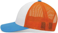 Pacific Headwear P114 Low-Pro Trucker Cap - White Neon Orange Panther Teal