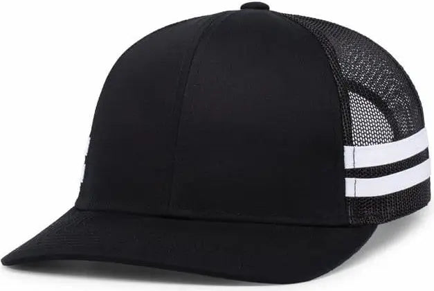 Pacific Headwear P115 Low-Profile Stripe Trucker Cap - Black White - Black White / 7’’ - 7 7/8’’