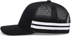 Pacific Headwear P115 Low-Profile Stripe Trucker Cap - Black White - Black White / 7’’ - 7 7/8’’