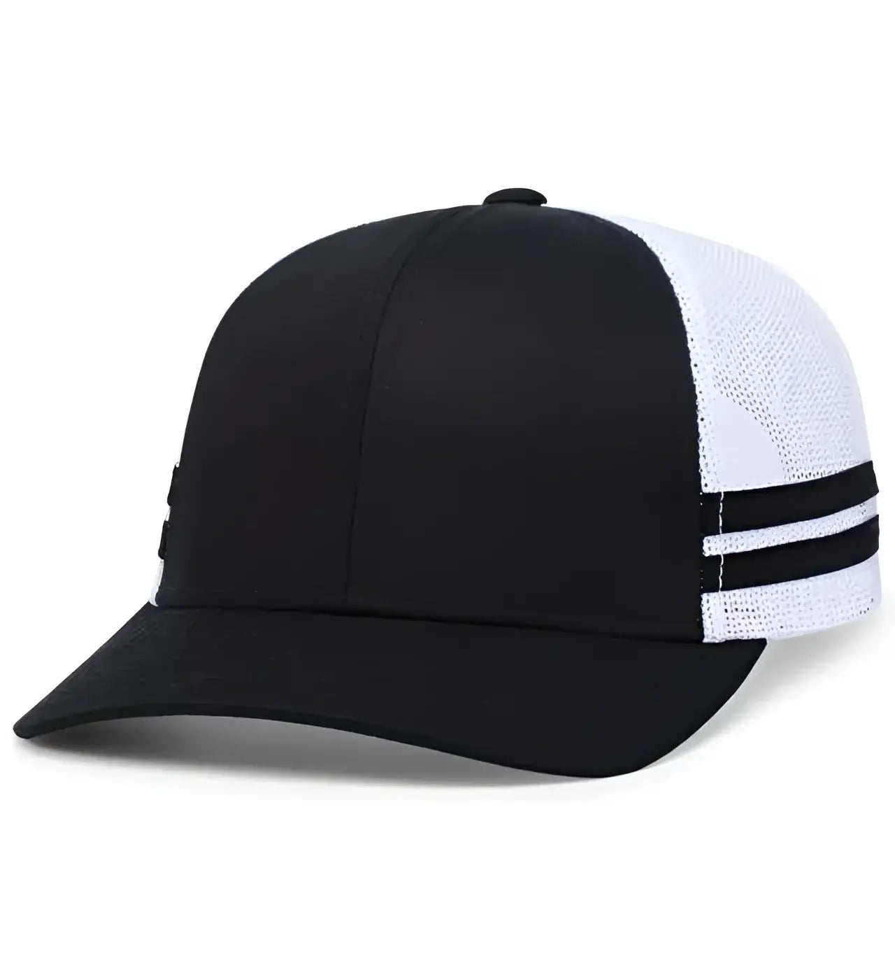 Pacific Headwear P115 Low-Profile Stripe Trucker Cap - Black White Black - Black White Black / 7’’ - 7 7/8’’