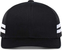 Pacific Headwear P115 Low-Profile Stripe Trucker Cap - Black White - Black White / 7’’ - 7 7/8’’