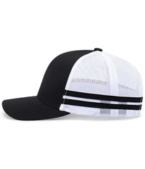 Pacific Headwear P115 Low-Profile Stripe Trucker Cap - Black White Black - Black White Black / 7’’ - 7 7/8’’
