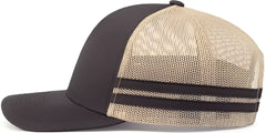 Pacific Headwear P115 Low-Profile Stripe Trucker Cap - Brown Khaki Brown - Brown Khaki Brown / 7’’ - 7 7/8’’
