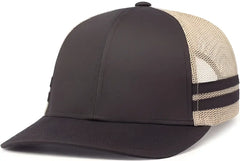 Pacific Headwear P115 Low-Profile Stripe Trucker Cap - Brown Khaki Brown - Brown Khaki Brown / 7’’ - 7 7/8’’