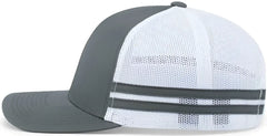 Pacific Headwear P115 Low-Profile Stripe Trucker Cap - Graphite White Graphite - Graphite White Graphite / 7’’ - 7 7/8’’