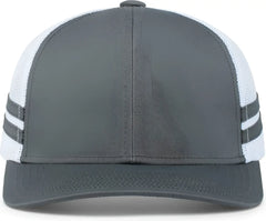 Pacific Headwear P115 Low-Profile Stripe Trucker Cap - Graphite White Graphite - Graphite White Graphite / 7’’ - 7 7/8’’