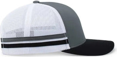 Pacific Headwear P115 Low-Profile Stripe Trucker Cap - Graphite White Black - Graphite White Black / 7’’ - 7 7/8’’