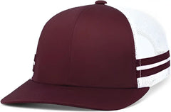 Pacific Headwear P115 Low-Profile Stripe Trucker Cap - Maroon White Maroon - Maroon White Maroon / 7’’ - 7 7/8’’