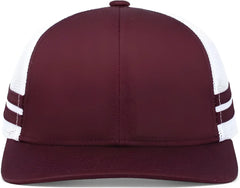 Pacific Headwear P115 Low-Profile Stripe Trucker Cap - Maroon White Maroon - Maroon White Maroon / 7’’ - 7 7/8’’