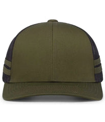 Pacific Headwear P115 Low-Profile Stripe Trucker Cap - Moss Lt Charcoal Moss - Moss Lt Charcoal Moss / 7’’ - 7 7/8’’