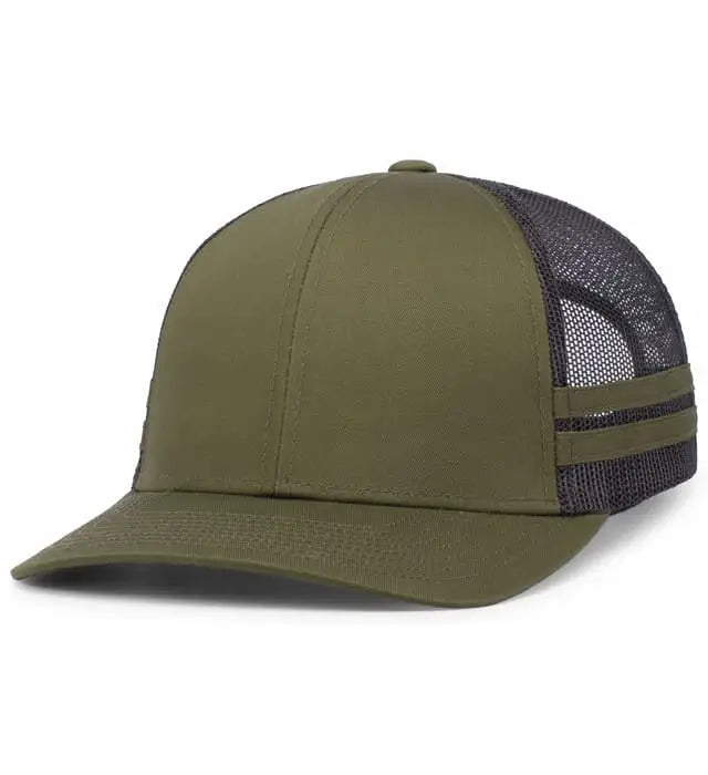 Pacific Headwear P115 Low-Profile Stripe Trucker Cap - Moss Lt Charcoal Moss - Moss Lt Charcoal Moss / 7’’ - 7 7/8’’