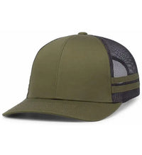 Pacific Headwear P115 Low-Profile Stripe Trucker Cap - Moss Lt Charcoal Moss - Moss Lt Charcoal Moss / 7’’ - 7 7/8’’