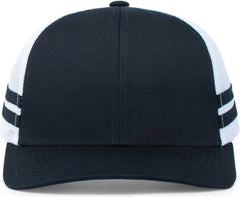 Pacific Headwear P115 Low-Profile Stripe Trucker Cap - Navy White Navy - Navy White Navy / 7’’ - 7 7/8’’