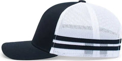 Pacific Headwear P115 Low-Profile Stripe Trucker Cap - Navy White Navy - Navy White Navy / 7’’ - 7 7/8’’