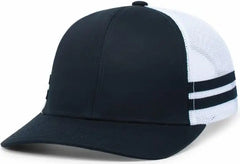 Pacific Headwear P115 Low-Profile Stripe Trucker Cap - Navy White Navy - Navy White Navy / 7’’ - 7 7/8’’