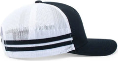 Pacific Headwear P115 Low-Profile Stripe Trucker Cap - Navy White Navy - Navy White Navy / 7’’ - 7 7/8’’