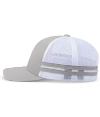 Pacific Headwear P115 Low-Profile Stripe Trucker Cap - Silver White Silver - Silver White Silver / 7’’ - 7 7/8’’