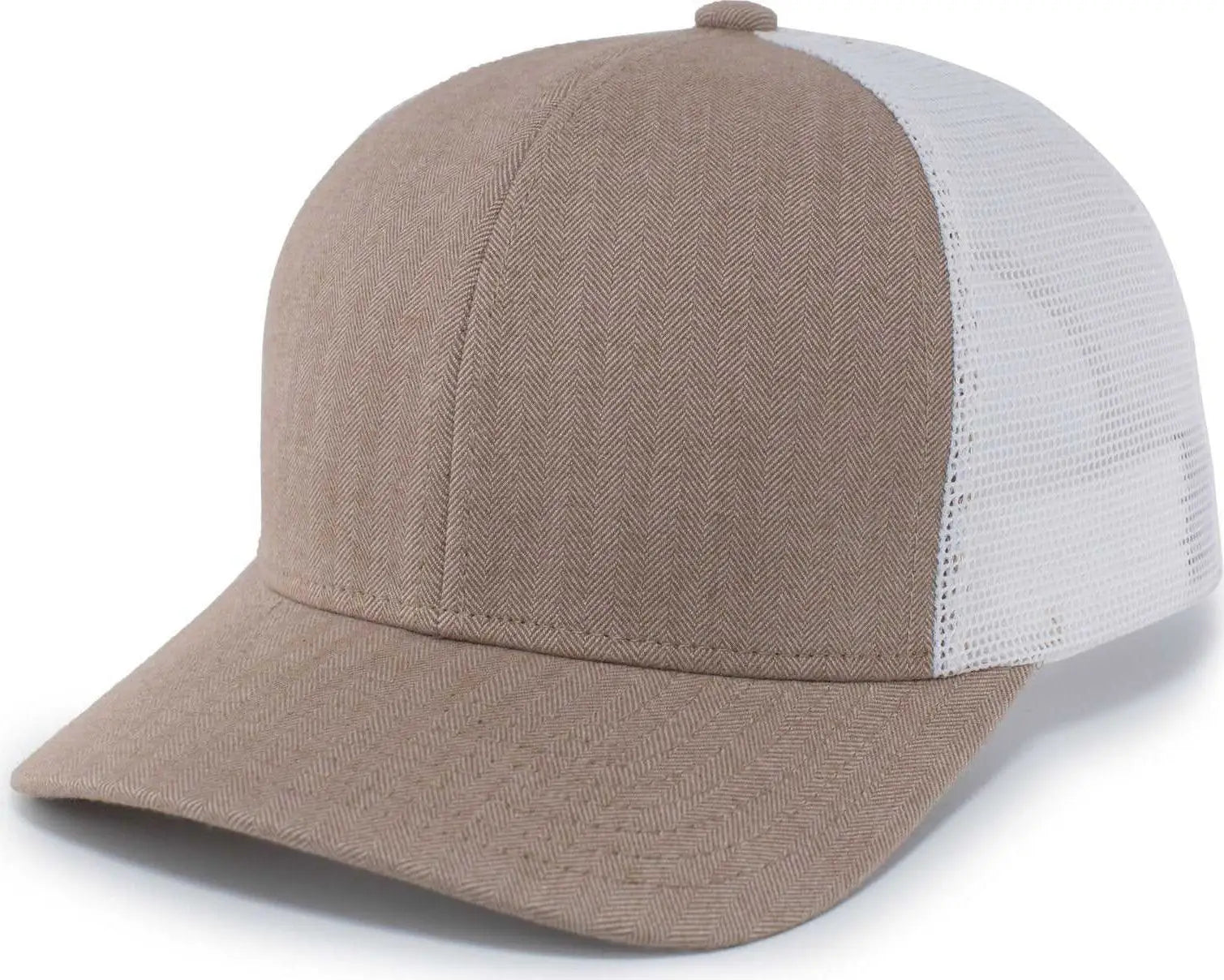 Pacific Headwear P124 Herringbone Trucker Cap - Khaki White Khaki - Khaki White Khaki / 7’’ - 7 7/8’’