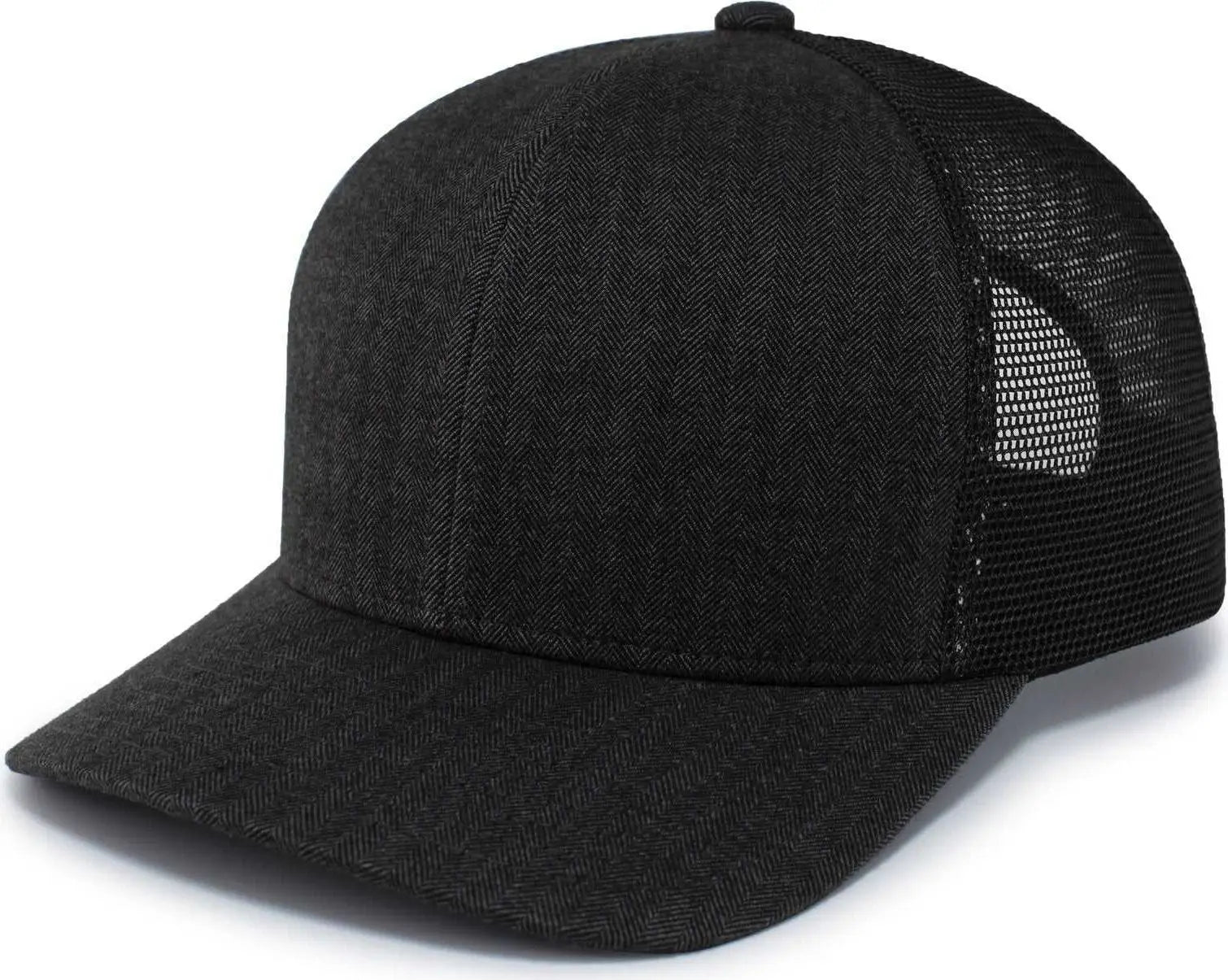 Pacific Headwear P124 Herringbone Trucker Cap - Light Charcoal Black Light Charcoal - Light Charcoal Black Light
