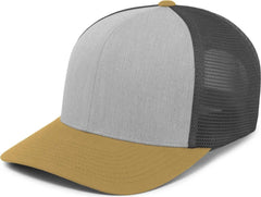 Pacific Headwear P151 Trucker Pacflex Snapback Cap - Heather Grey Lt Charcoal Amber Gold - Gray Gold / 7’’ 7 7/8’’