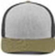Pacific Headwear P151 Trucker Pacflex Snapback Cap - Heather Grey Lt Charcoal Moss Green - Gray Dark Gray / 7’’ 7 7/8’’