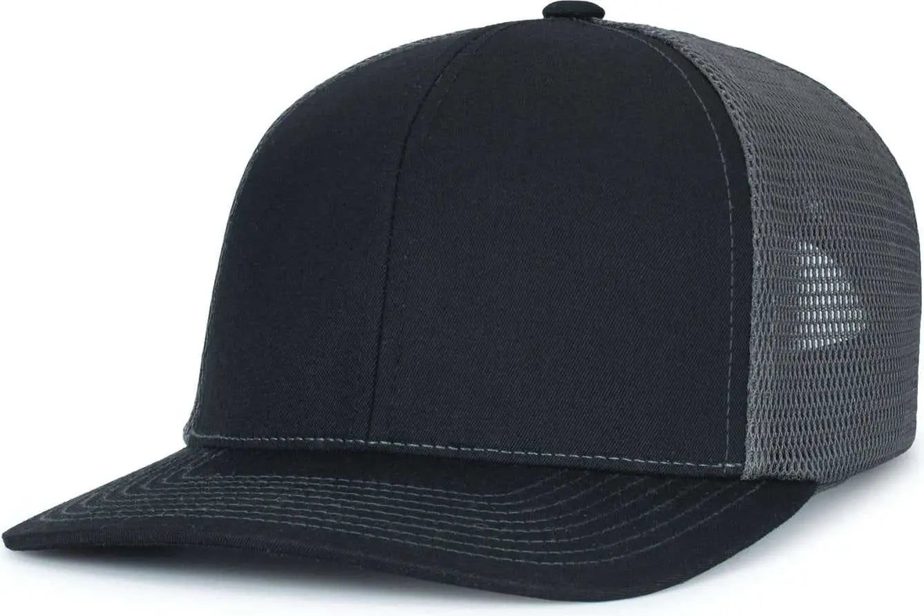 Pacific Headwear P151S Contrast Stitch Trucker Pacflex Snapback Cap - Black Graphite Black - Black Dark Gray / 7’’ 7