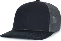 Pacific Headwear P151S Contrast Stitch Trucker Pacflex Snapback Cap - Black Graphite Black - Black Dark Gray / 7’’ 7