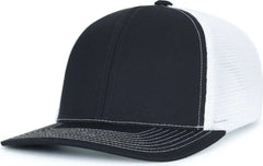 Pacific Headwear P151S Contrast Stitch Trucker Pacflex Snapback Cap - Black White Black - Black White / 7’’ 7 7/8’’