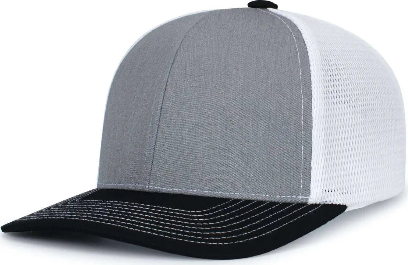 Pacific Headwear P151S Contrast Stitch Trucker Pacflex Snapback Cap - Heather Grey White Black - Gray Black / 7’’ 7