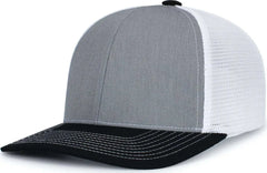 Pacific Headwear P151S Contrast Stitch Trucker Pacflex Snapback Cap - Heather Grey White Black - Gray Black / 7’’ 7